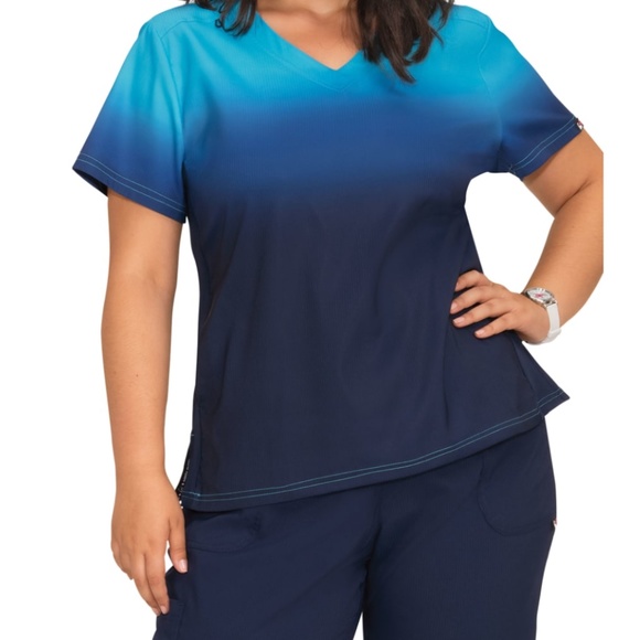 Koi Lite Reform Ombre‎ V-Neck Top, S, Electric Blue and Navy, Scrubs - Picture 3 of 14